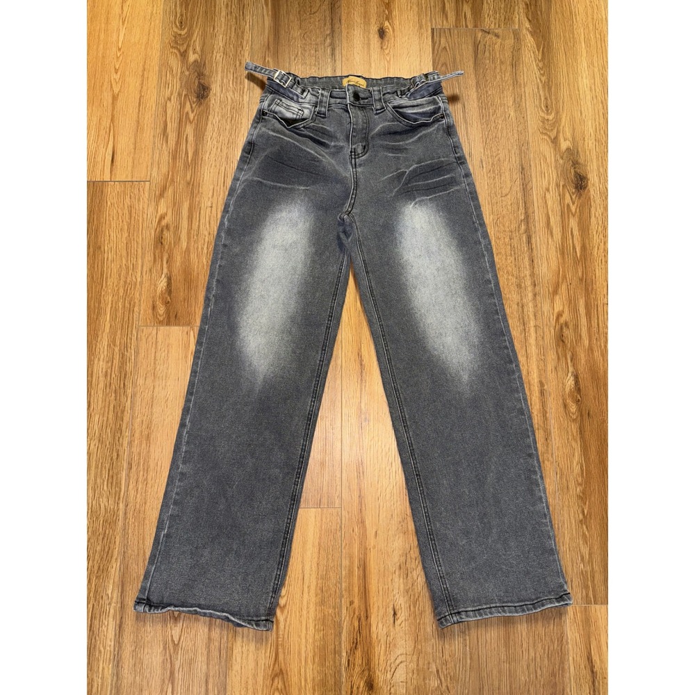 Wave Jeans Womens Gray Wide Leg Denim Pants Y2K Rave Grunge Skater Size 7